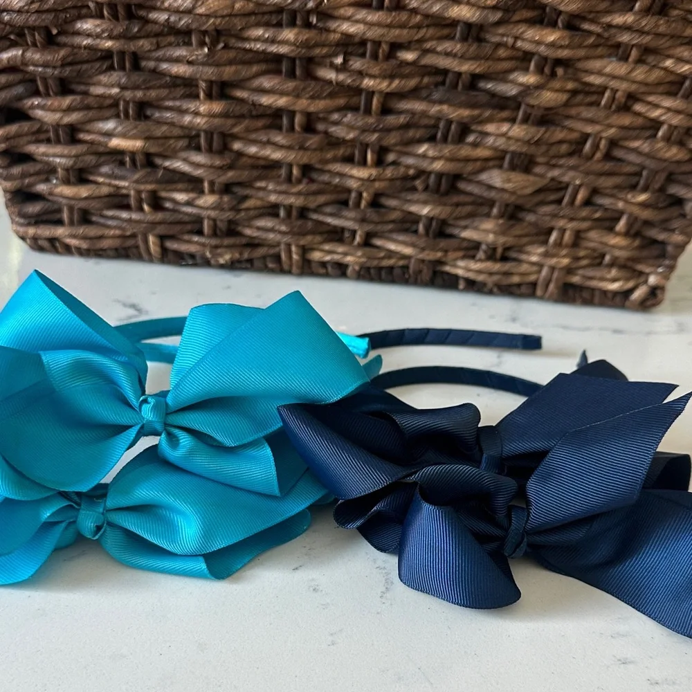 Set of 2 Kids Bow Headbands - Blue and Navy
